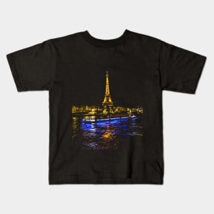 Eiffel Tower Reflection at Night Kids T-Shirt